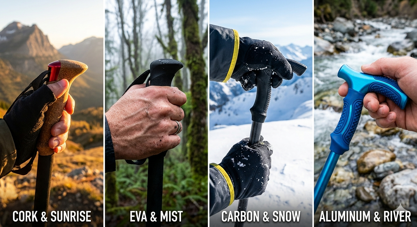 Trekking Pole Handle Guide: Cork vs EVA vs Rubber (Which One is Best?)