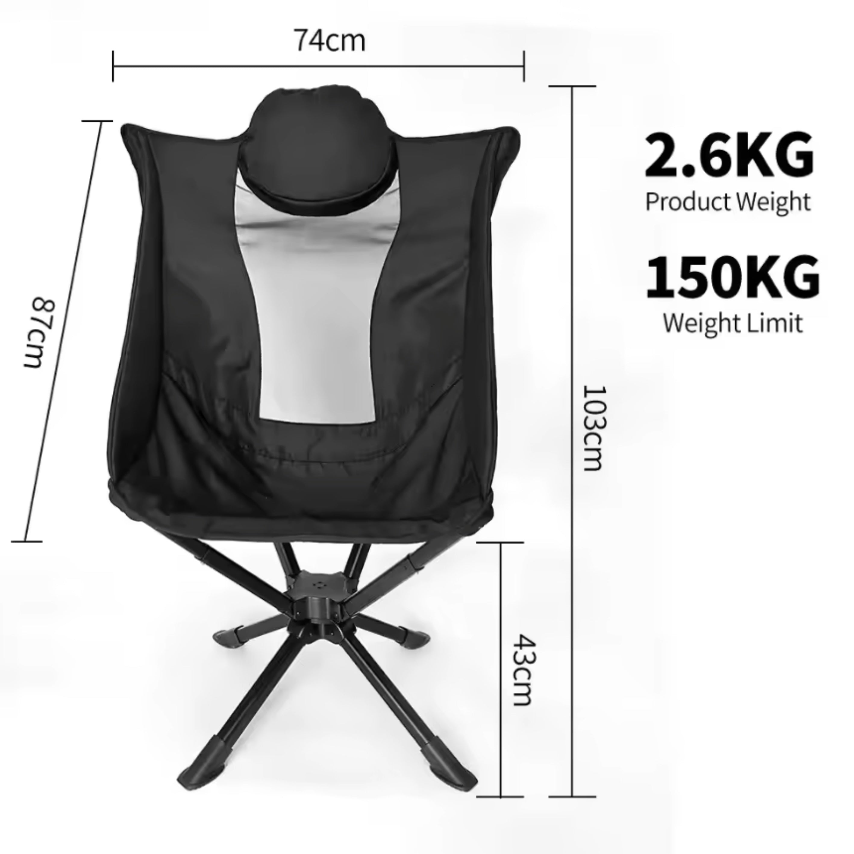 360 Swivel High Back Camping Chair Lightweight Portable Ergonomic Foldable Outdoor Aluminum Chair with Pillow & Cup Holder