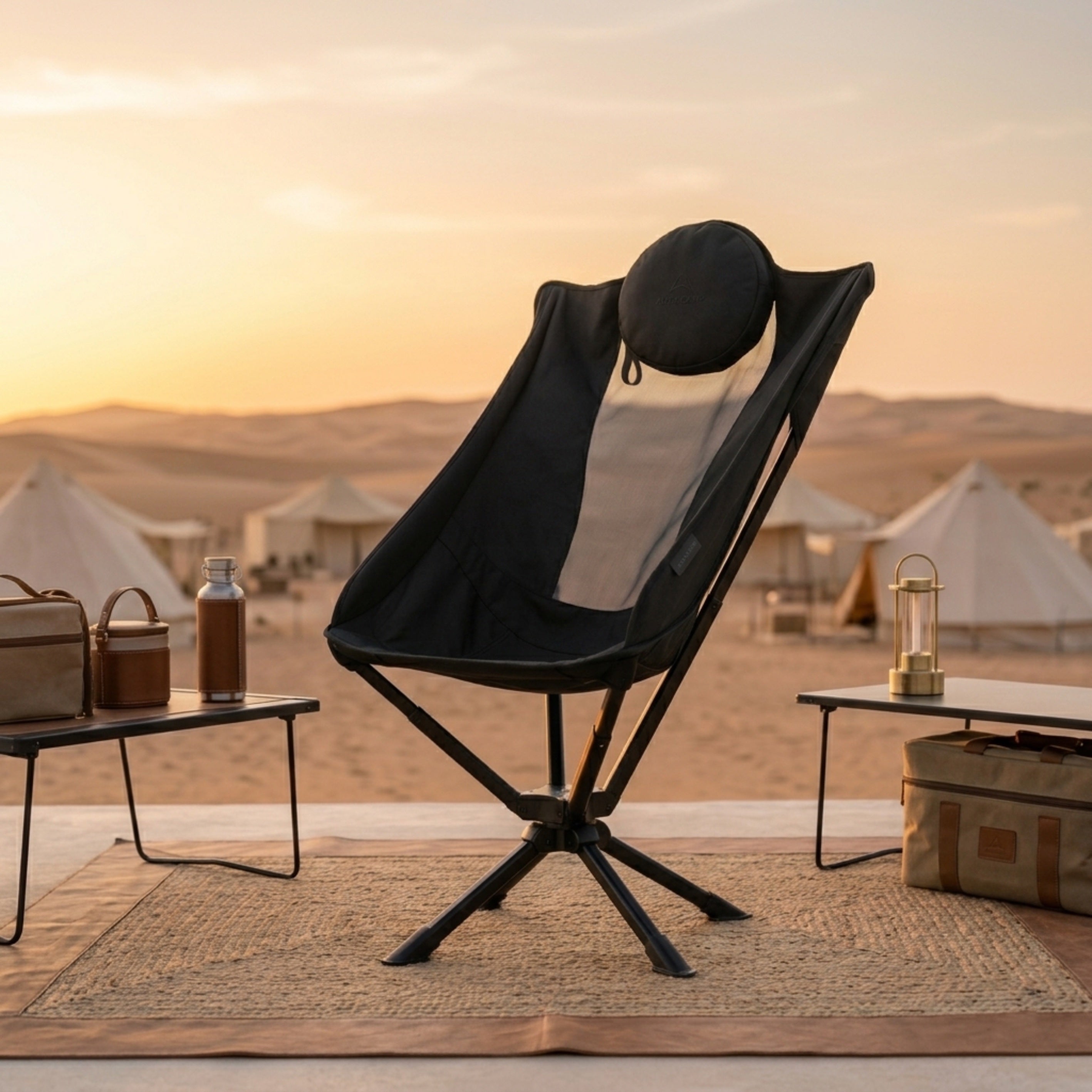 360 Swivel High Back Camping Chair Lightweight Portable Ergonomic Foldable Outdoor Aluminum Chair with Pillow & Cup Holder