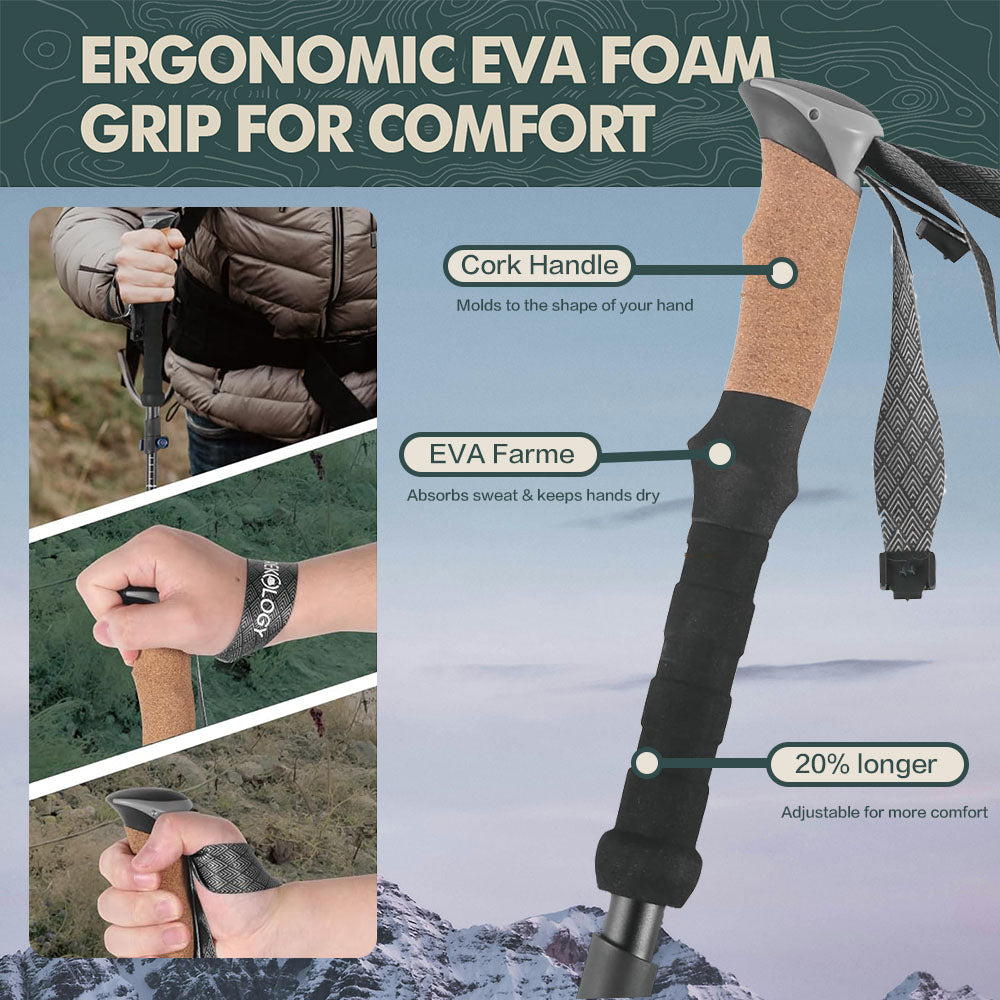 REKTO Cork EVA Handle Foldable Trekking Pole
