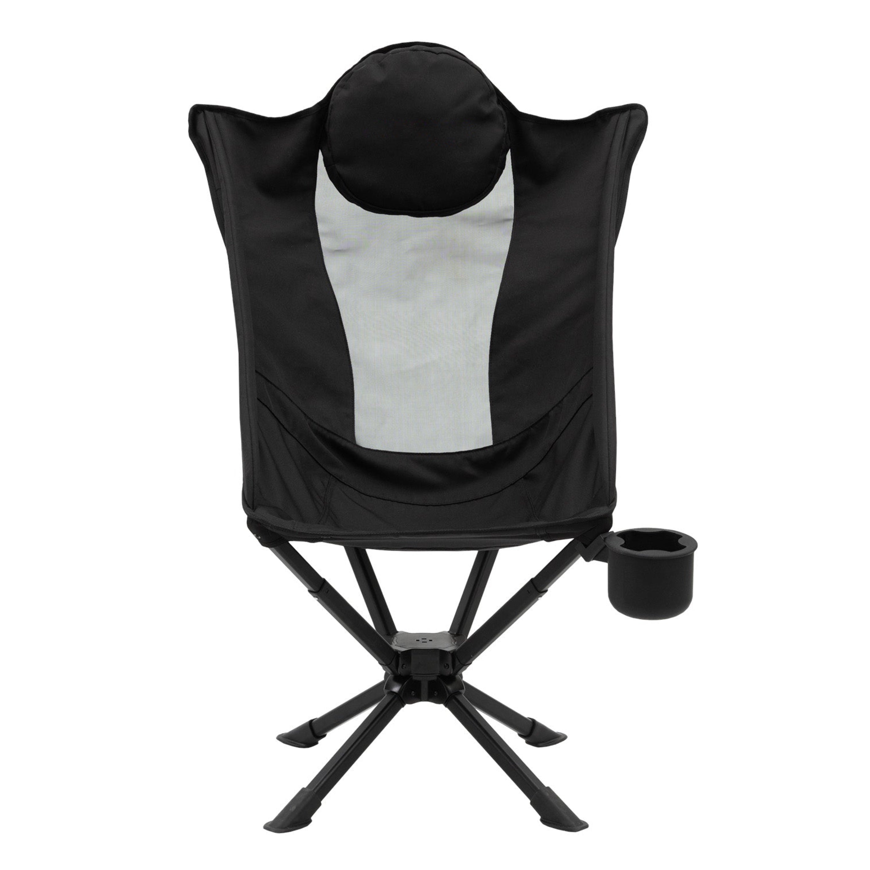 360 Swivel High Back Camping Chair Lightweight Portable Ergonomic Foldable Outdoor Aluminum Chair with Pillow & Cup Holder